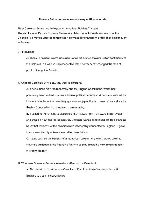 Thomas Paine common sense essay outline example thumbnail