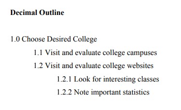 decimal outline example