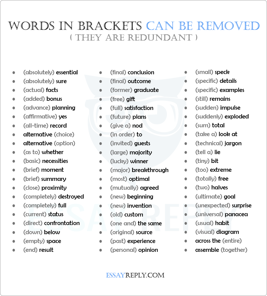 a list of redundant phrases that can be fixed to make an essay shorter