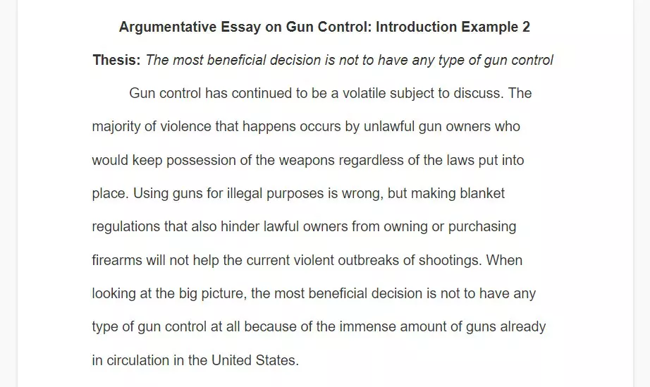sample of a pro-gun control argumentative essay intro