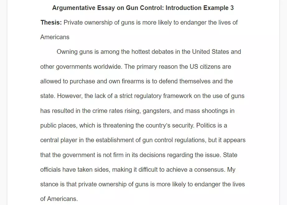 good example of an against-gun control argumentative essay introduction