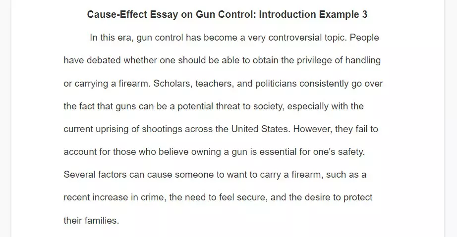 cause and effect essay against gun control intro example