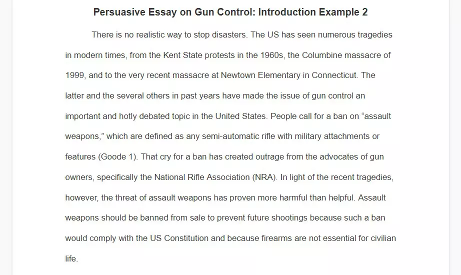 persuasion essay on firearm control introduction sample
