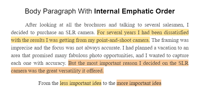 body paragraph example with internal emphatic ordering